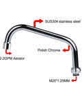 8 Inch Swivel Spout Replacement Kit For Commercial Kitchen Sink Faucets With M25x1 25mm Connector 2 GPM Aerator 360