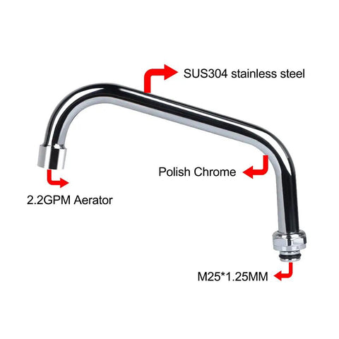 8 Inch Swivel Spout Replacement Kit For Commercial Kitchen Sink Faucets With M25x1 25mm Connector 2 GPM Aerator 360