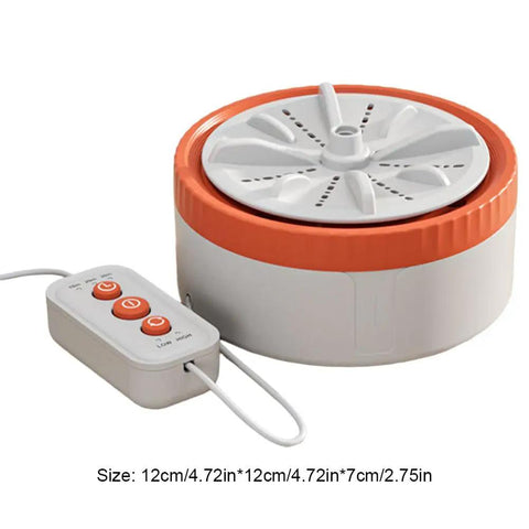 Portable Mini Washer With Usb Rechargeable Turbo Dual Wave System For Fast Laundry Cleansing No Sweat Cordless Design, white and orange, with remote control