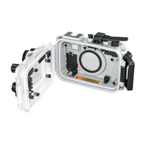 Open view of Underwater Camera Housing For Olympus Tough TG7 60m 195ft Waterproof Dope Scuba Case Durable Polycarbonate Shell