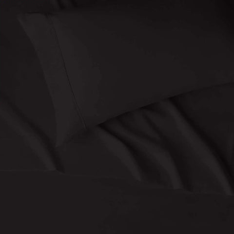 Fresh Threads Super Soft Microfiber Twin Bed Sheet Set Sets Up Fast With Snug Fourteen Inch Deep Pockets For Bulky Mattresses Includes Flat Fitted Sheet And Standard Pillowcase In Sleek Black Solid Cut For Easy Chill Nights