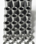 Steel spacers set, unthreaded round standoffs, 1 in OD, 1/2 in ID, 2 in length, 5-pack, metal finish.