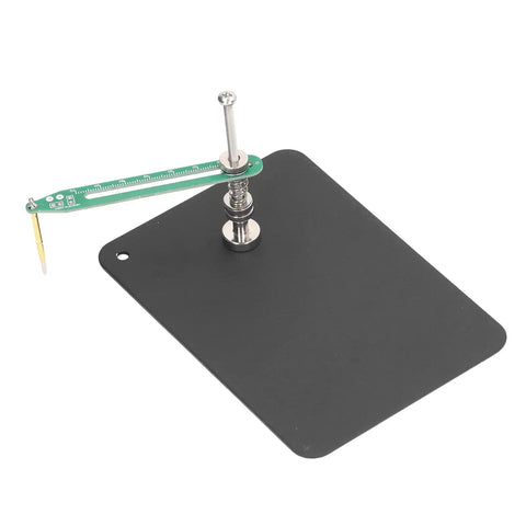 Pro Grade Aluminum Alloy Fixed Test Probe With Base Plate And 360 Degree Rotating Arm Adjustable Height For Precise PCB IC Soldering Handy Soldering Jig For Quick IC Alignment And Steady Fixation shown with compact design.
