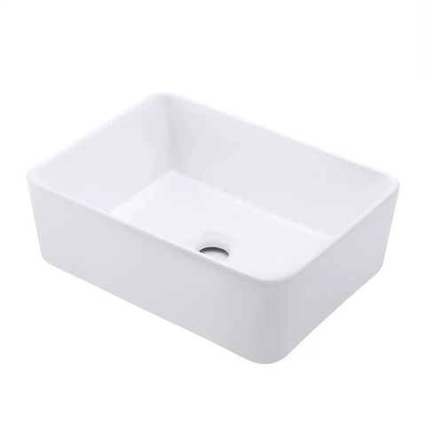 Rectangular White Vessel Sink For Bathroom Countertop With Premium Glaze, Above Counter Porcelain Ceramic Vanity Basin 15.75 x 11.82 x 5.35 In
