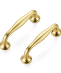 Brushed Brass 3 Inch Cabinet Handles Set Of 10 In Solid Zinc Alloy, showing two handles with a modern finish.
