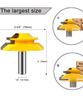 45 Degree Lock Miter Router Bit Set for Tongue and Groove, One Half Inch Shank, Two and One Quarter Inch Cutting Diameter diagram