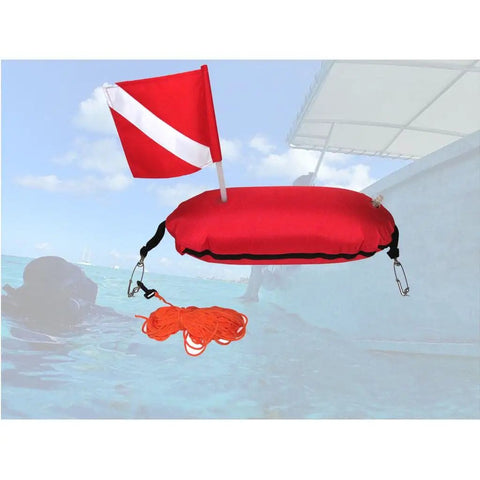 Spearfishing Torpedo Buoy with High Visibility Flag, 25m Nylon Line, PVC Bladder, Rugged Hydrodynamic Float for Scuba and Snorkeling