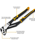 Pitbull Dual Material 4 Piece Plier Set With High Leverage Joint Beastly Grip And Cross Hatched Jaw Teeth For Superior Cutting Gripping And Pulling Power 82203C shown with ergonomic handles and K9 jaw design.