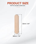 Wood Dowel Pins 6mm By 20mm One Quarter Inch By Three Quarter Inch Straight Fluted Dowels For Crafts And Furniture Making Your Go To For Quick Assembly And Strong Joints Cabinetry And DIY Projects Pack Of 100 product size illustration