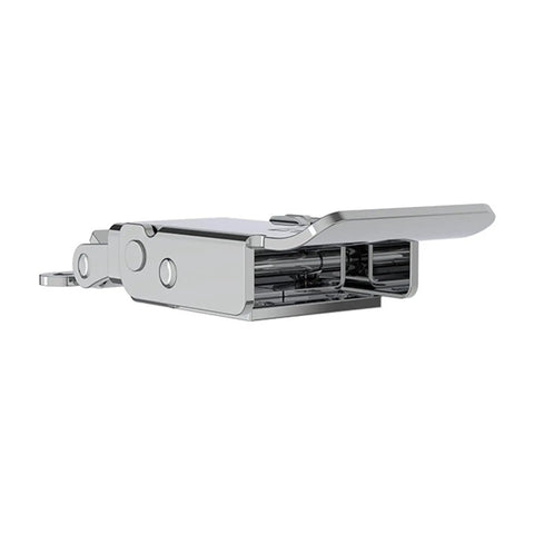Side view of Heavy Duty Toggle Hasp Latch For Secure Safe Box And Tool Case With Spring Latch, stainless steel, closed position.
