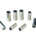 Non Insulated Butt Connectors Kit Tin Plated Red Copper Crimp Terminals For Automotive Marine Truck Wiring Includes 3 Wire Gauge Sizes AWG 4 6 8 Easy Crimp Splice Kit DIY Ready displayed on a plain background.