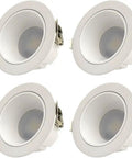 4 Pack Recessed Ceiling Down Lights With Led Eyeball Spotlights Featuring A Slick Stainless Steel Trim Built To Last And Making Installation Dead Simple For Your Space Airtight Can Lighting That Puts Out Serious Brightness, showing four white LED eyeball spotlights.