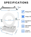 Specifications of Ultra Thin 4 Inch LED Recessed Ceiling Lights 12 Pack Dimmable No Fuss Canless Downlights With Junction Box 780 Lumens 2700K Soft White 9W Equiv 70W Slim Wafer IC And ETL Certified
