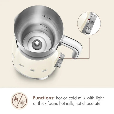 Top view of Retro 50s Style Milk Frother with Induction Heating and Removable Jug Pro Grade Foam for Hot or Cold Froth