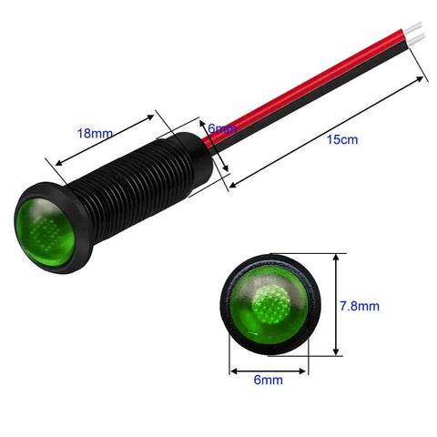 Ten Pack Green LED Indicator Pilot Lights For Panel Mount 12 To 24V AC DC With 6 Millimeter Hole Size Plastic Indicator Lamps For Power Status Signals And Telecom Equipment, 6mm