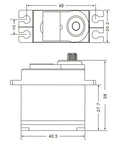 Technical drawing of 25kg Metal Gear Brushless Digital Servo for RC cars, showing dimensions and component layout.
