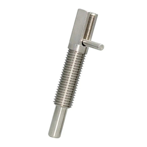 Heavy Duty Stainless Steel Retractable Indexing Plunger Pin With L Handle for Bullseye Workholding jigs, detailed view.