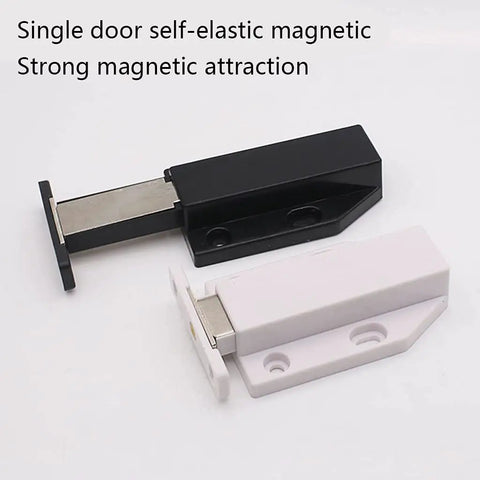 Heavy Duty Cabinet Door Push Latch With Magnetic Touch For Single Doors in black and white ABS plastic.