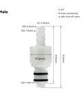 Front view of white plastic hose-barb inline quick connector with shut-off valve; 1/4" barb size.