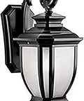 Salisbury 19.5 Inch One Light Outdoor Wall Light With White Linen Glass In Black Finish For Porch Patio Or Entryway