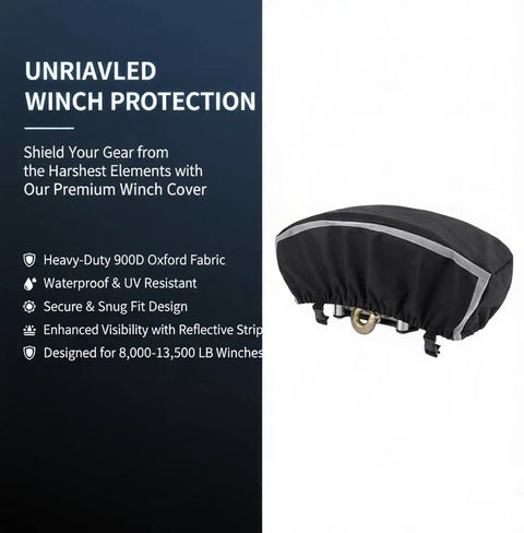 Beefed-Up Waterproof Winch Cover For 8000-13500 Lb Winches, Heavy-Duty 900D Oxford Fabric With PVC Coating, Reflective Ribbon, All-Weather Protection Against The Elements on electric winch