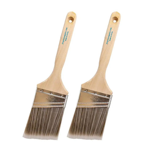 Two Pack 3 Inch Angle Paint Brushes With Durable Wooden Comfort Grip For Easy Control And A Thick Synthetic Filament