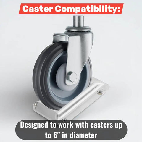 Rock Solid Stainless Steel Caster Positioning Kit For Commercial Kitchen Equipment Low Profile Floor Mount Wheel Rest with 6 Inch Caster