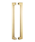 Heavy Duty Push Pull Door Handle In Stainless Steel 304 With Satin Gold Finish, 450mm 18 Inches Square Rectangle Mount For Solid Wood Timber Glass And Metal Doors, 1.2mm Wall Thickness, Boss Grade Build., pair of satin gold 304 stainless steel push pull door handles