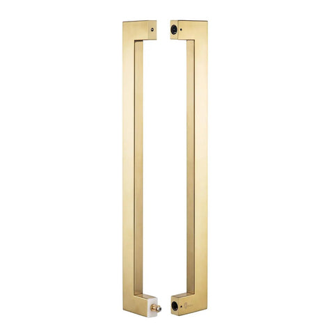 Heavy Duty Push Pull Door Handle In Stainless Steel 304 With Satin Gold Finish, 450mm 18 Inches Square Rectangle Mount For Solid Wood Timber Glass And Metal Doors, 1.2mm Wall Thickness, Boss Grade Build., pair of satin gold 304 stainless steel push pull door handles