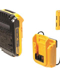 DEWALT 20V Max Lithium Ion battery and charging adapter for USB Charging Tool Backpack With Dual USB Ports 200 Lumen LED Light 20V Max Lithium Ion Battery Powered 23 Pocket Organizer For Contractors And DIY Pros On The Job