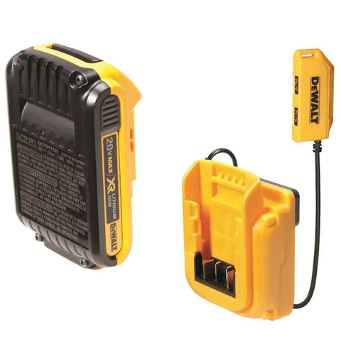 DEWALT 20V Max Lithium Ion battery and charging adapter for USB Charging Tool Backpack With Dual USB Ports 200 Lumen LED Light 20V Max Lithium Ion Battery Powered 23 Pocket Organizer For Contractors And DIY Pros On The Job