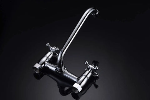 Wall Mount Kitchen Faucet With Adjustable 3 To 9 Inch Spread, 2 Cross Handles, Chrome Finish, 1.8 GPM Flow, Easy DIY Install, California CEC Compliant, Modern Look For Your Kitchen