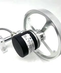 Close-up of Precision 500Mm Wheel Distance Tracker Featuring Slick Rotary Encoder Design, showcasing its aluminum structure and design.