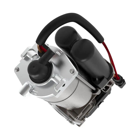 Heavy Duty Air Suspension Compressor Replacement For Tesla Model S And X 2016 Through 2021 viewed from above with electrical connectors.