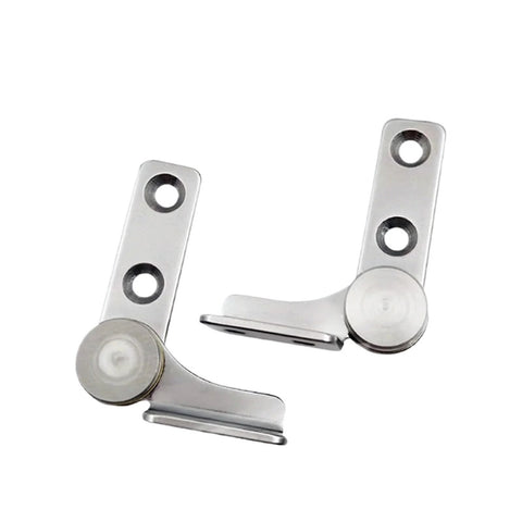 Two stainless steel torque-damping hinges with rotating shafts and mounting holes.