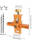 No Sweat Heavy Duty Adjustable Cabinet Door Installation Positioner With Drill Ready Aluminum Build For Slick Hinge Mounting And Quick DIY Kitchen Upgrade Setup with measurements and drill bits.