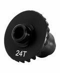 Close-up of 24T gear from Beefy Steel Helical Gear Set For One Eighteen Traxxas TRX4M RC Crawler Front Overdrive 22T And 12T Rear Underdrive 24T And 10T CNC Machined 20CrMo Alloy For Sturdy Front And Rear Axle Upgrades