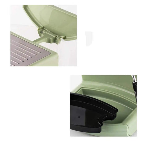 Close-up of tray and compartment on Fully Automatic And Semi Automatic Espresso Coffee Machine With Retro Design in green