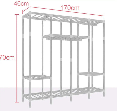 Heavy Duty Portable Wardrobe Closet Steel Pipe Frame And No Sweat Assembly Garment Storage Rack dimensions 170cm x 46cm x 70cm