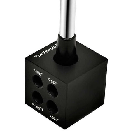 Ferrule Block Golf Club Tool For Fast Ferrule Installation Shaft Tip And Butt Measurement Gauge Easy To Use Works With Steel And Graphite Shafts Durable Black, close-up view showing multiple hole sizes.