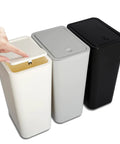 Three Pack 10L Small Trash Cans With Lids Pop Up Lid, Black, Grey, Off White, Durable Plastic, Modern Slim Design