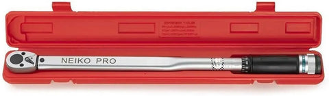 Heavy Duty Half Inch Drive Torque Wrench With Adjustable Click 25 Inch Range Chrome Vanadium CrV Steel SAE Precision Tool in red case