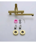 ntumLeap Brushed Nickel Wall Mounted Kitchen Faucet 180° Rotating Hot & Cold Water Mixer parts, including fittings and gaskets.