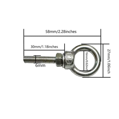 5 Piece 304 Stainless Steel Eye Bolts Set With Nuts And Flat Washers, M6 Shoulder Eyebolts For Tough As Nails Heavy Duty Lifting Rings