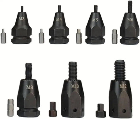 M3 to M12 riveting heads for Heavy Duty Cordless Rivet Gun, electric automatic tool kit accessories.
