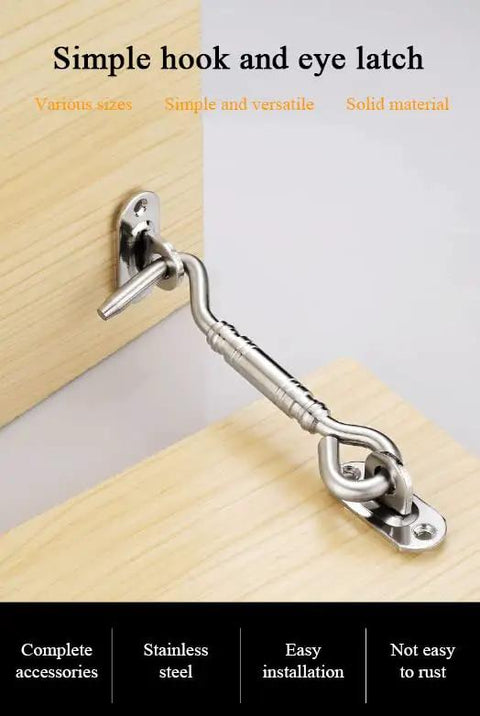 Premium Heavy Duty Stainless Steel Sliding Barn Door Latch With Secure Hook And Eye Lock Featuring Smooth Glide Mechanism And Rock Solid Build For Fences Sheds And Outdoor Security Gates on wooden door.