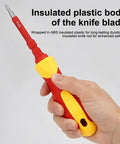 Heavy Duty 1000V Insulated Electrician Tool Set showcasing a red and yellow insulated screwdriver handle with knife blade.