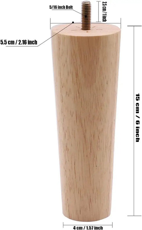 6 Inch Replacement Wood Furniture Legs Set Of 4 For Sofa Couch Table Cabinet Dresser Chair And Ottoman Mid Century Style Sturdy Hardwood Diy Repair And Home Makeovers shown with measurements