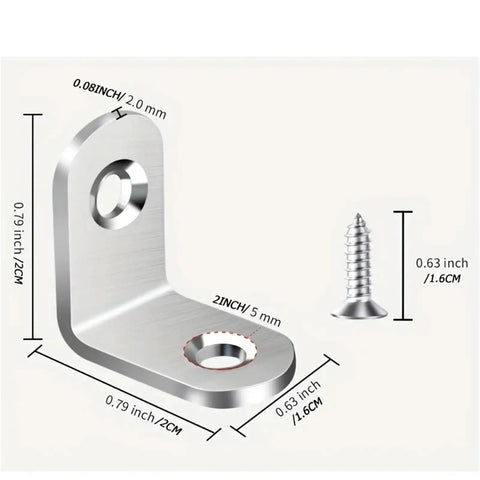 Straight Up Solid Stainless Steel Corner Braces Black Right Angle Brackets 40 Pack With 80 Screws No Drama Setup For Quick Shelf Hardware Fixes Totally Bombproof DIY Upgrades corner bracket with measurements and screw