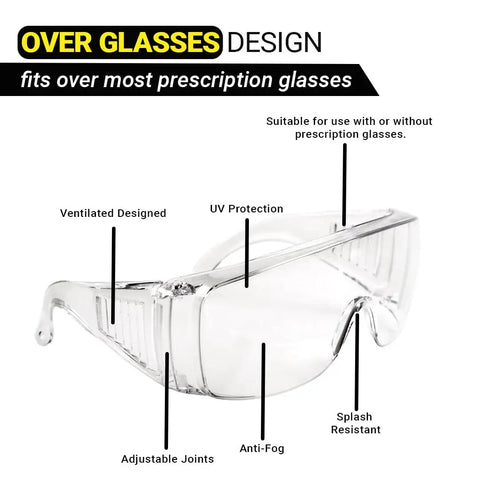 OTG Safety Glasses For Over Eyeglasses Pack Of 4 For Men And Women Anti Fog Dust Proof UV Protection ANSI Z87 1 Scratch Resistant